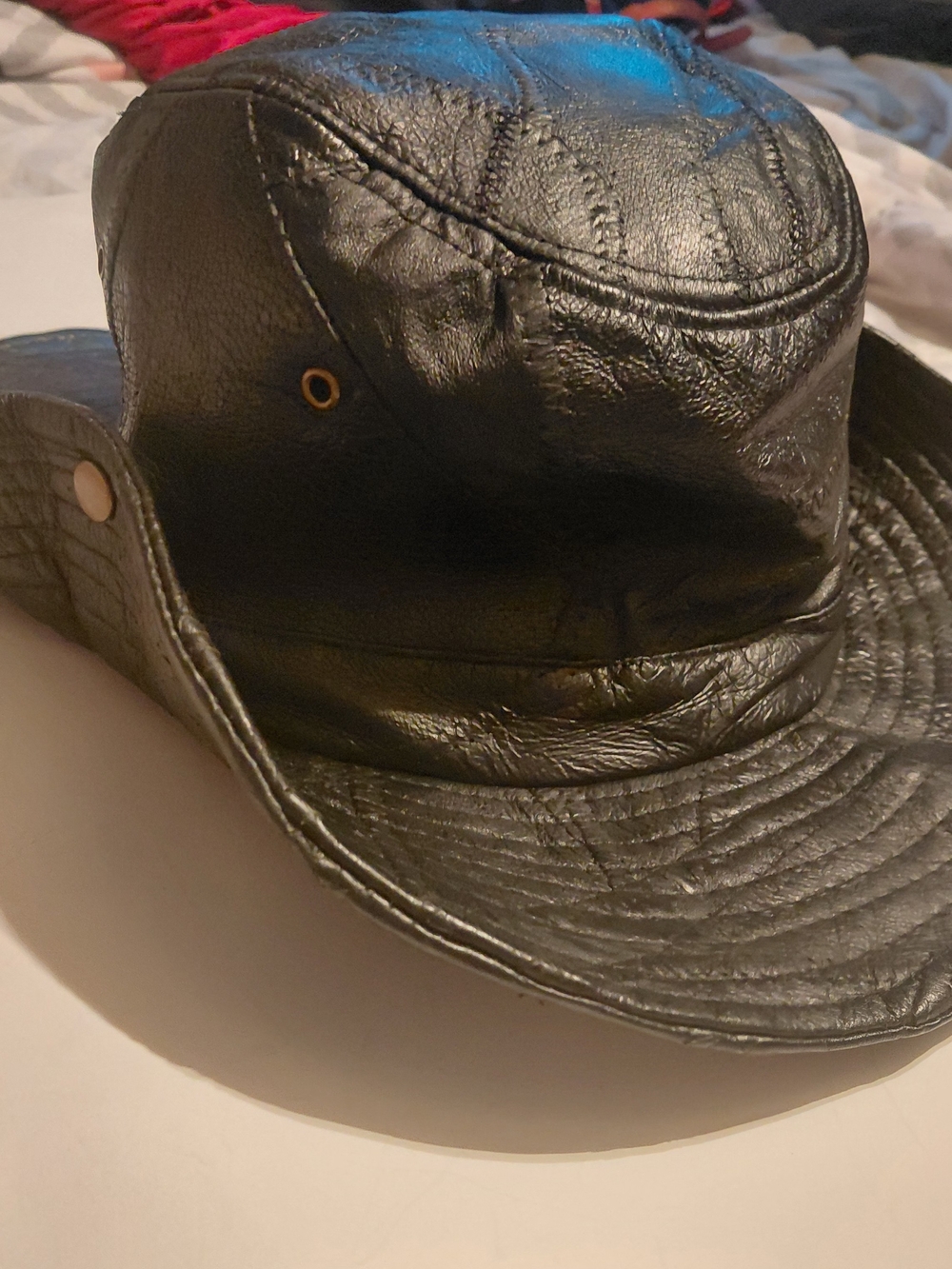 Vintage Black Genuine Leather Outback Slouch Hat Grunge Western Goth